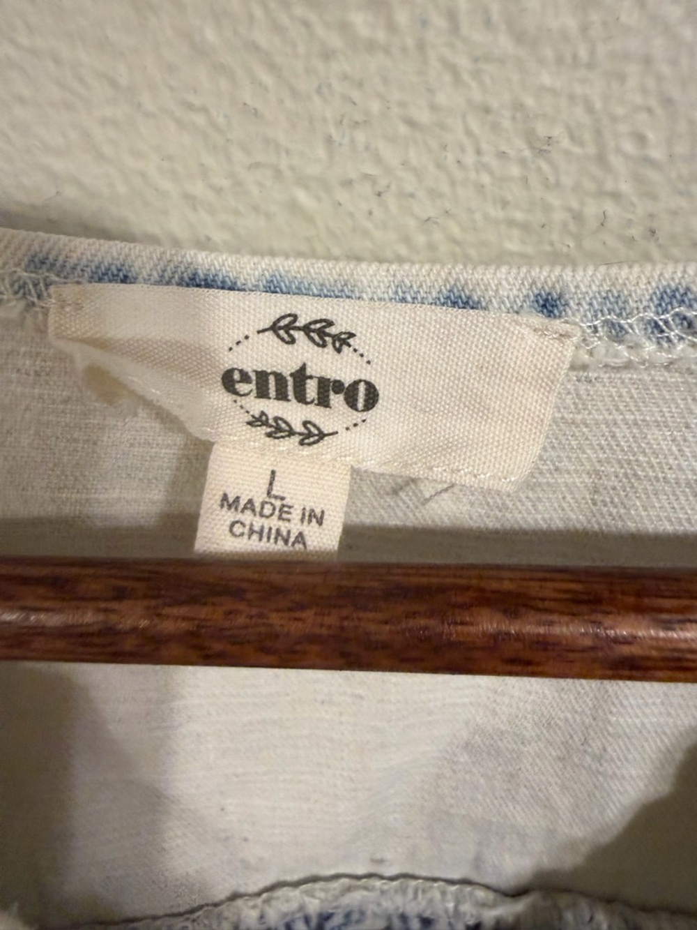Entro Chambray Denim Blouse Lace Puff Sleeve Cottagecore Boho Women’s L - Picture 2 of 8